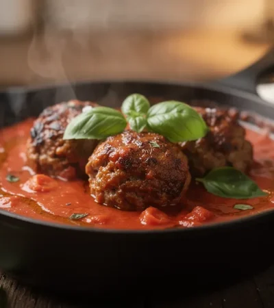 Boulettes tendres mijotant dans sauce tomate riche