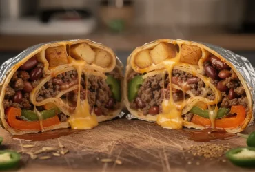 Burrito géant tex-mex en coupe transversale