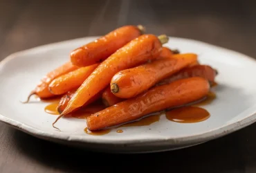 Carottes caramélisées glacées sur plaque rustique