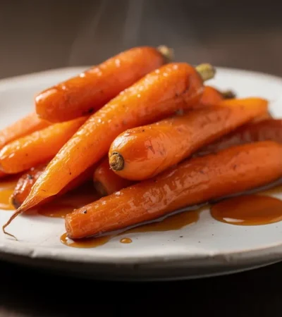 Carottes caramélisées glacées sur plaque rustique