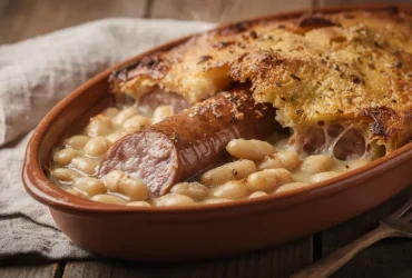 Cassoulet toulousain rustique dans cassole traditionnelle