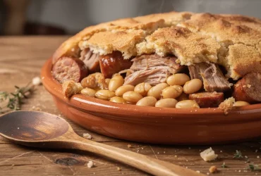 Cassoulet de Toulouse rustique dans cassole traditionnelle