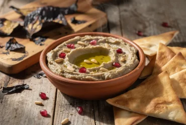 Caviar d'aubergine fumé dans bol en terre cuite