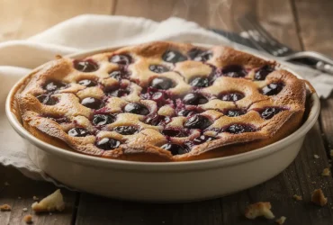 Clafoutis aux cerises rustique tout juste sorti du four