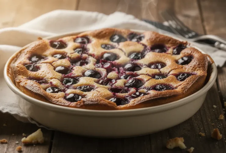 Clafoutis aux cerises rustique tout juste sorti du four
