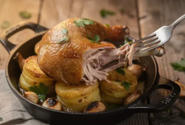 Confit de canard sur pommes sarladaises croustillantes