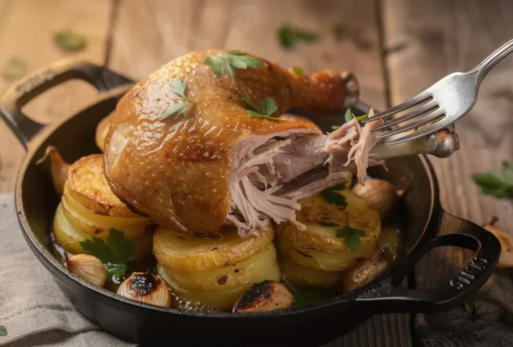 Confit de canard sur pommes sarladaises croustillantes