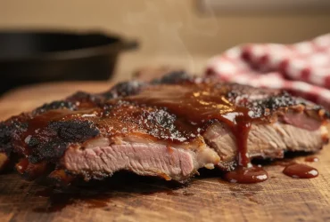 Côtes levées BBQ tendres sur planche en bois rustique