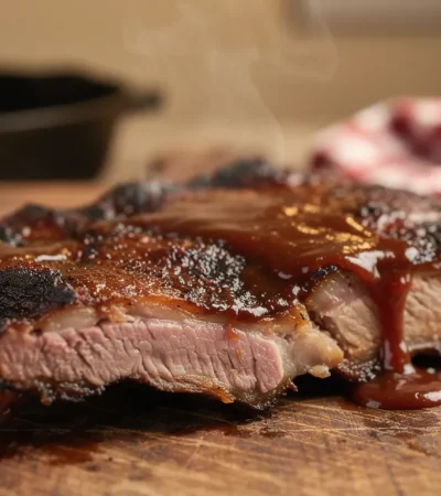 Côtes levées BBQ tendres sur planche en bois rustique