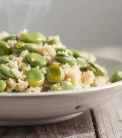 Salade de couscous mesfouf vapeur aux fèves vertes
