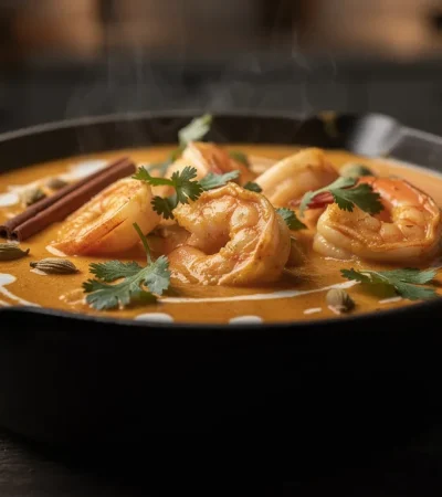 Curry onctueux de crevettes à la noix de coco