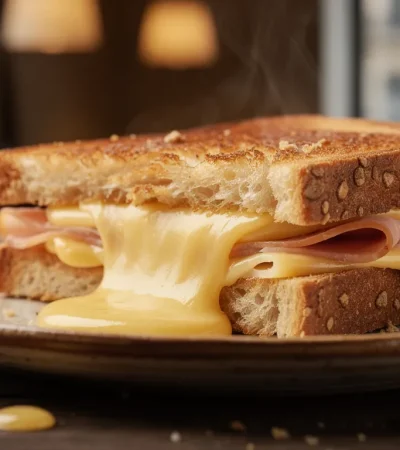 Croque-monsieur doré à la poêle avec fromage fondu