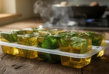Cubes de glace aux herbes thaïes dans huile d'olive