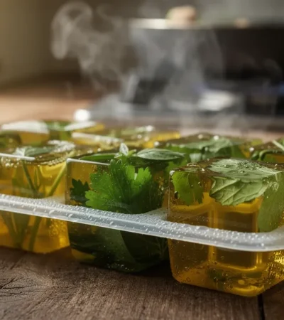 Cubes de glace aux herbes thaïes dans huile d'olive
