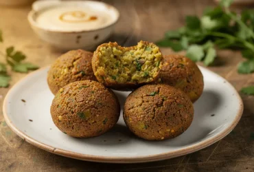 Falafels croustillants sur plaque céramique rustique