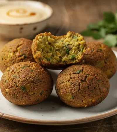 Falafels croustillants sur plaque céramique rustique