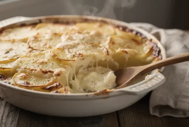 Gratin dauphinois fumant tout juste sorti du four