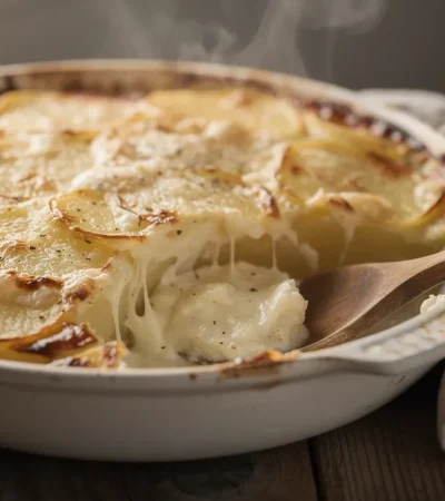Gratin dauphinois fumant tout juste sorti du four
