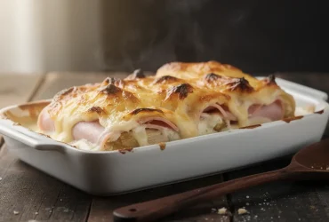 Gratin d'endives au jambon fumant tout juste sorti du four