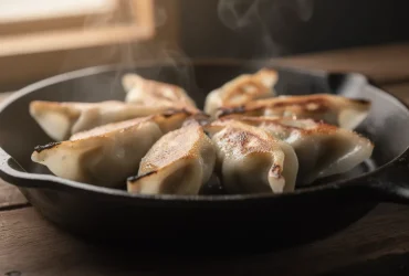 Gyoza japonais croustillants sur poêle en fonte
