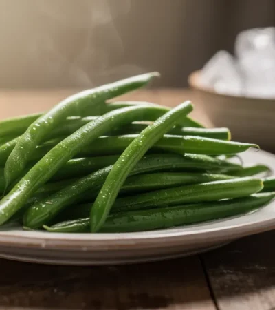 Haricots verts au bain glacé avec vapeur