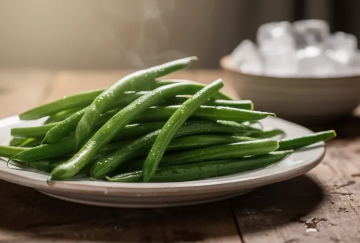 Haricots verts au bain glacé avec vapeur