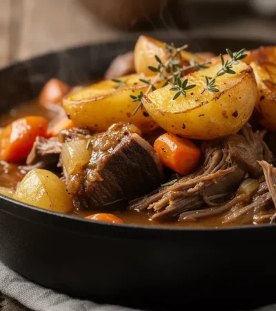 Irish stew rustique dans marmite en fonte