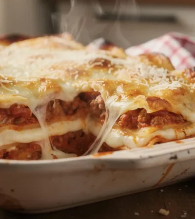 Lasagnes gratinées tout juste sorties du four
