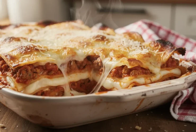 Lasagnes gratinées tout juste sorties du four