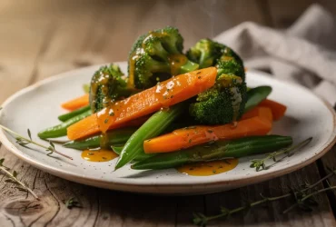 Légumes de saison glacés à l'émulsion de beurre aux herbes