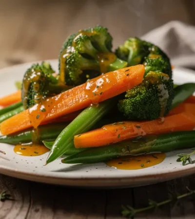 Légumes de saison glacés à l'émulsion de beurre aux herbes