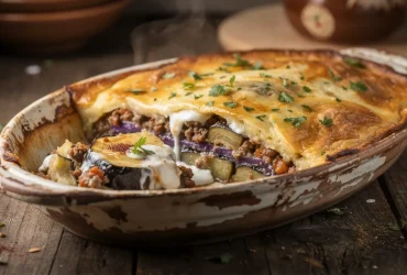 Moussaka libanaise au yaourt fraîchement cuite