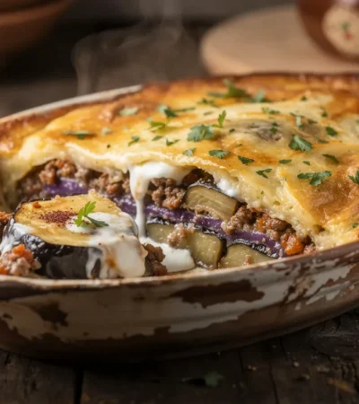 Moussaka libanaise au yaourt fraîchement cuite
