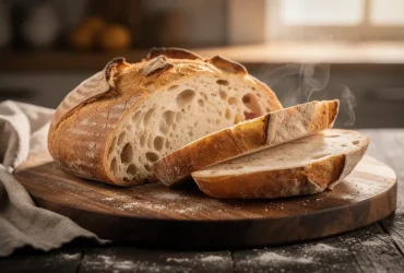Pain artisanal rustique fraîchement coupé