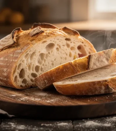 Pain artisanal rustique fraîchement coupé