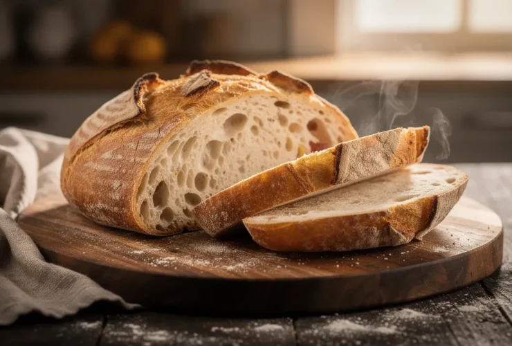 Pain artisanal rustique fraîchement coupé