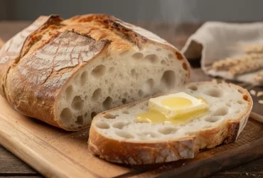 Pain rustique artisanal sur planche en bois