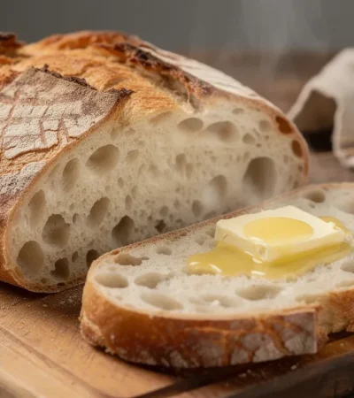 Pain rustique artisanal sur planche en bois