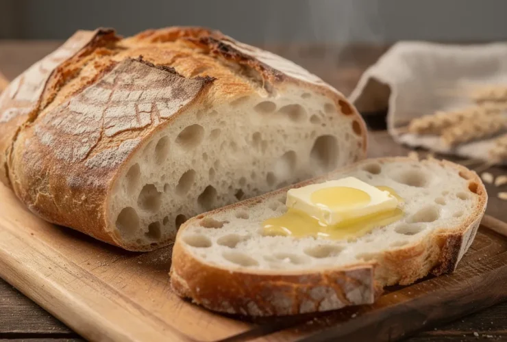 Pain rustique artisanal sur planche en bois