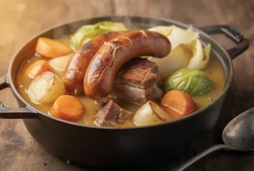 Potée auvergnate traditionnelle en cocotte en fonte