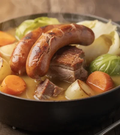 Potée auvergnate traditionnelle en cocotte en fonte