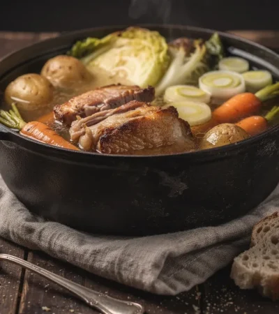 Potée paysanne rustique dans cocotte en fonte