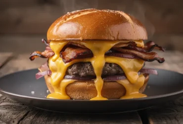 Burger raclette bacon avec fromage fondu