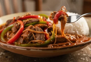 Ropa vieja cubaine effilochée en gros plan