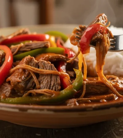 Ropa vieja cubaine effilochée en gros plan