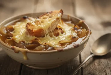 Soupe à l'oignon avec oignons caramélisés