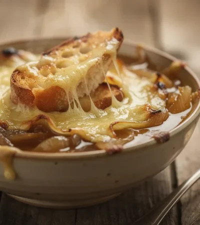 Soupe à l'oignon avec oignons caramélisés