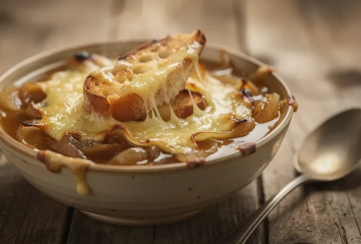 Soupe à l'oignon avec oignons caramélisés