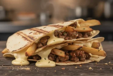 Tacos français avec sauce à trois fromages fondue