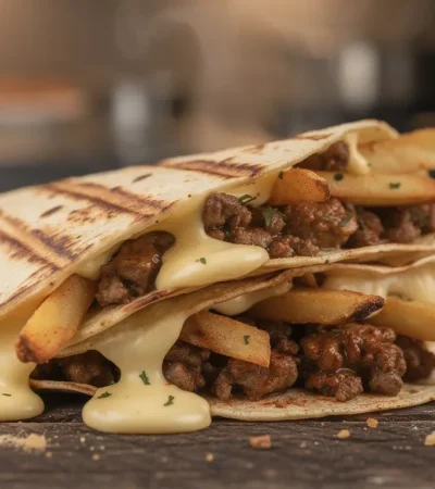 Tacos français avec sauce à trois fromages fondue